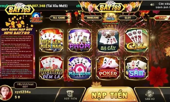 Sảnh game bài Bay789 với đa dạng các sản phẩm hấp dẫn