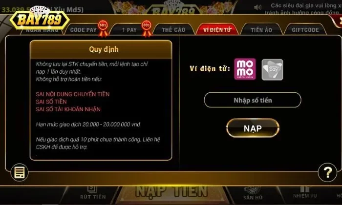 Nạp tiền bay789 Lưu ý một vài điểm nhỏ khi nạp tiền Bay789